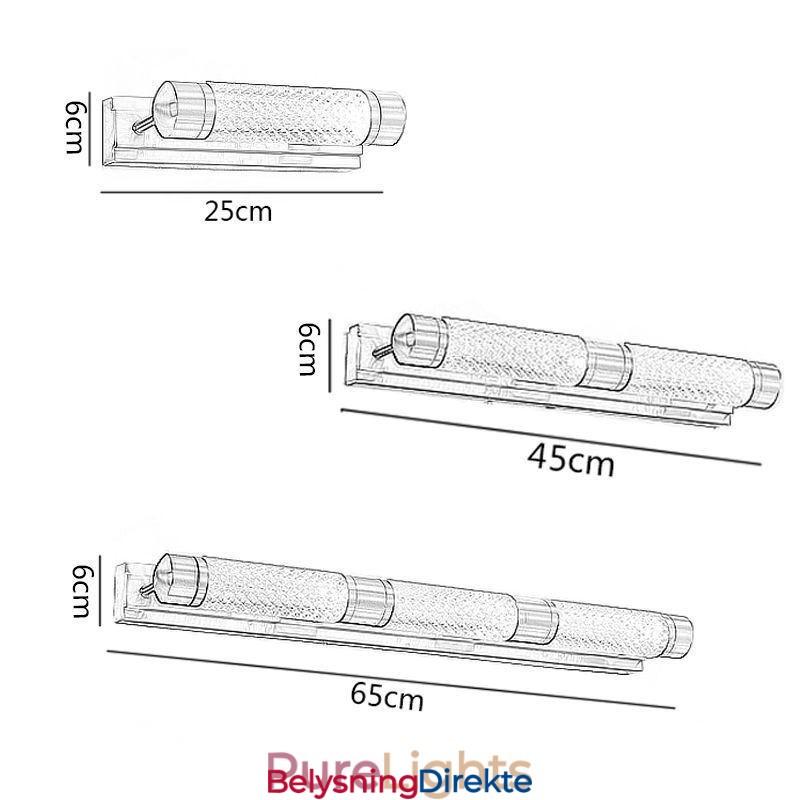Vegglampe Messing Akryl Sylinder Speil Frontlampe