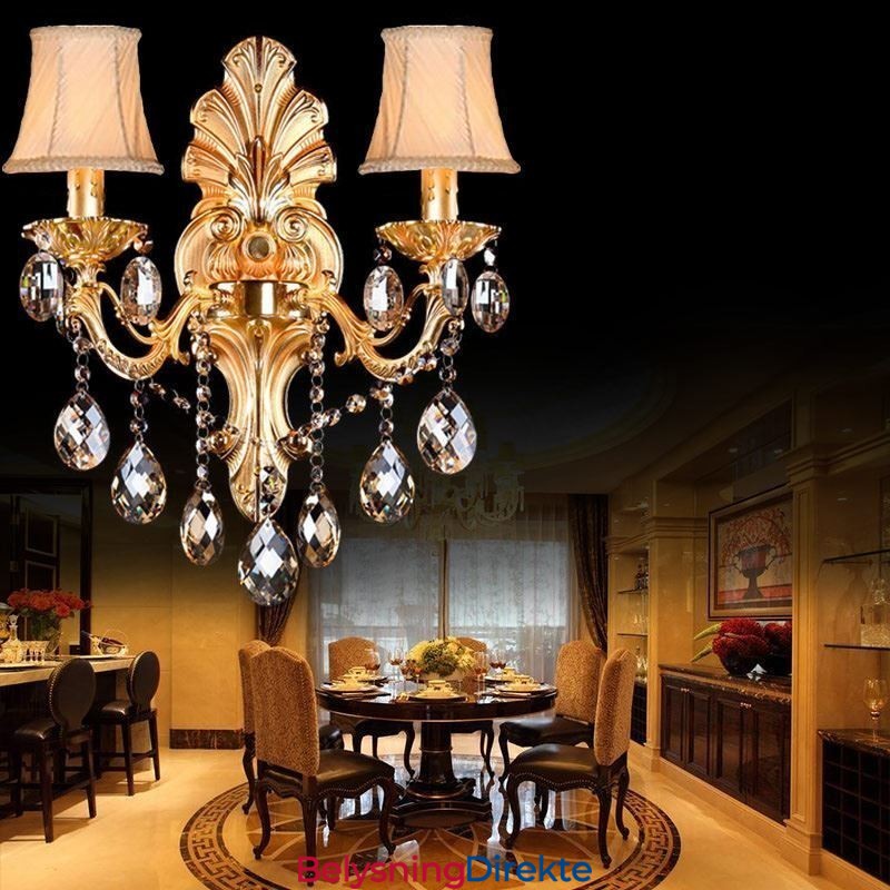 Europeisk Vegglampe Med Gyllent Kronblad, Vegglampe Med Utsøkt Krystalldråper, Nattbordsbelysning