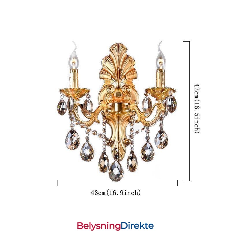 Europeisk Vegglampe Med Gyllent Kronblad, Vegglampe Med Utsøkt Krystalldråper, Nattbordsbelysning