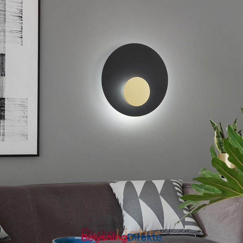 Nordisk Vegglampe Svart Gull Rund Vegglampe I Helkobber