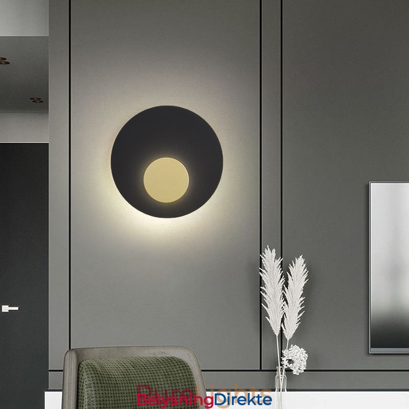 Nordisk Vegglampe Svart Gull Rund Vegglampe I Helkobber