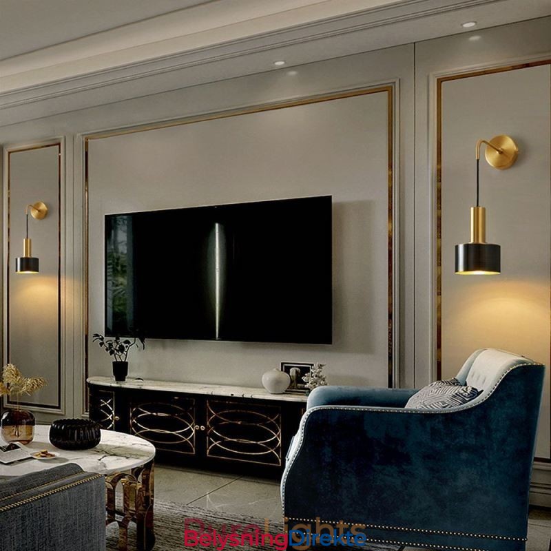 Moderne Vegglampe Svart Gull Kontrastfarge Vegglampe