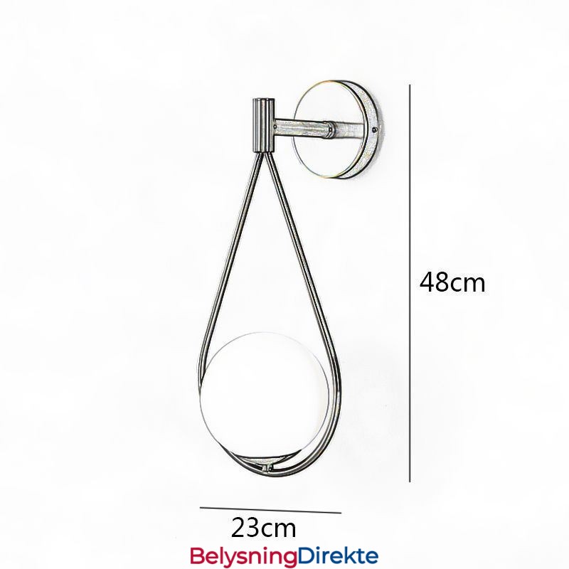 Moderne Globeformet Vegglampe I Glass Med Svart Vanndråpeform