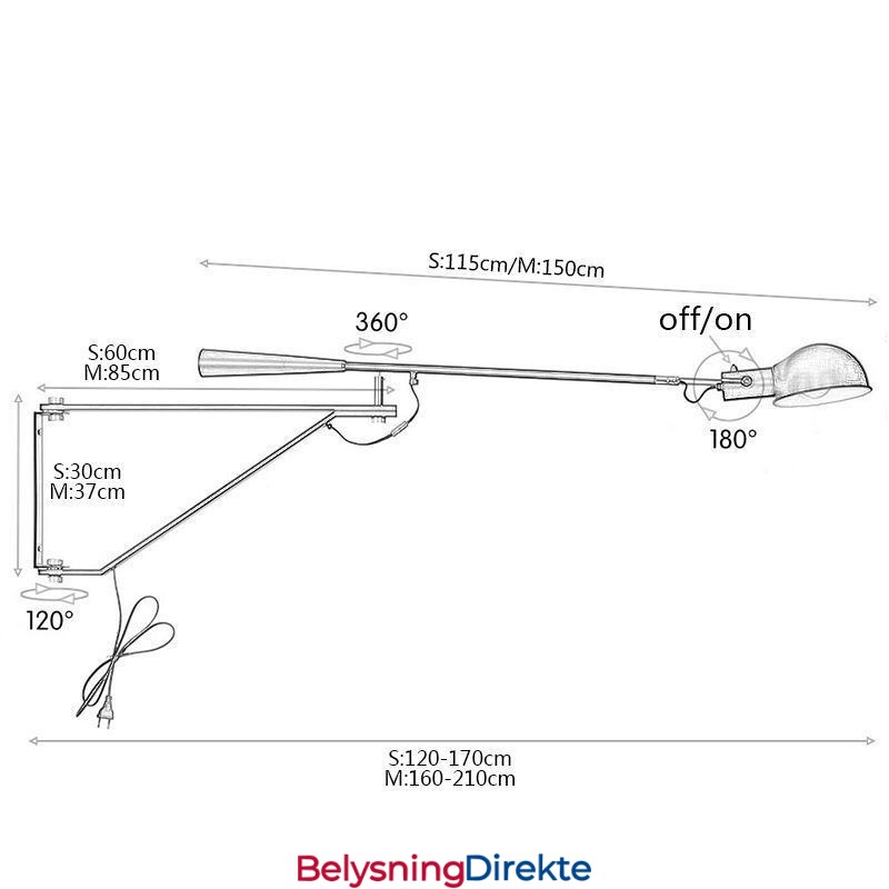 Enkel Vippearm Vegglampe Nattbordslampe Med Leselampe