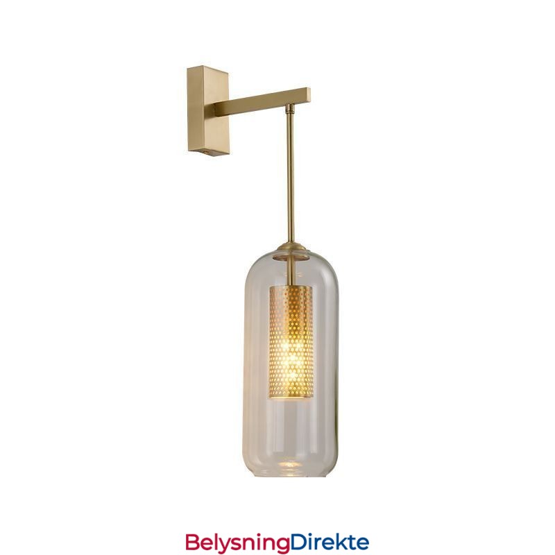 Nordisk Messingvegglampe Med Indre Hul Sylinderlampeskjerm I Glass