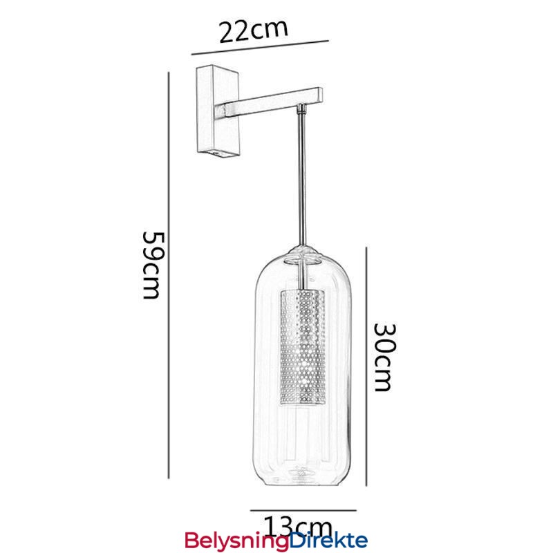 Nordisk Messingvegglampe Med Indre Hul Sylinderlampeskjerm I Glass