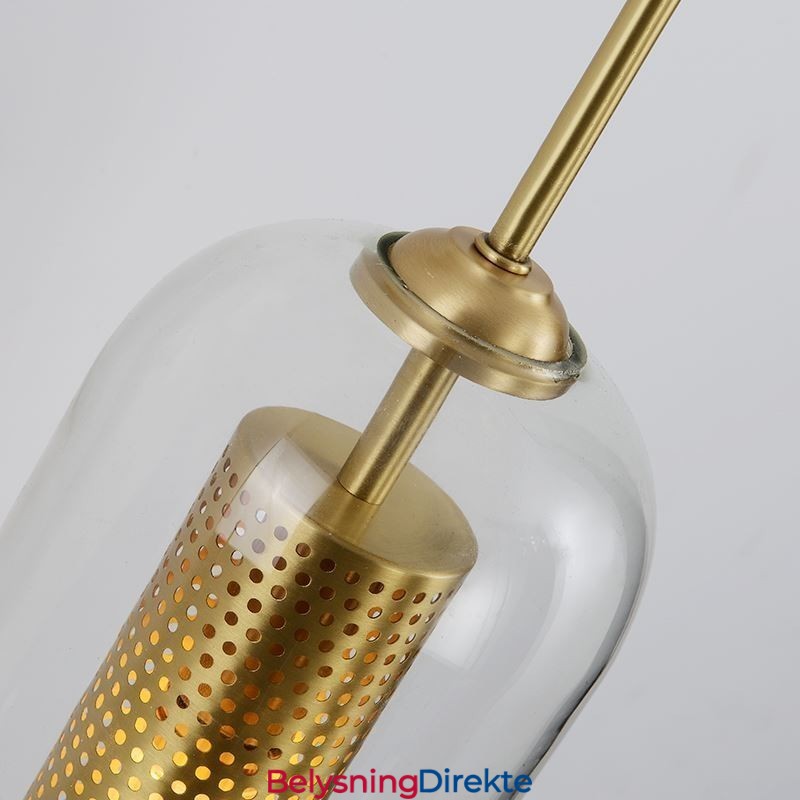 Nordisk Messingvegglampe Med Indre Hul Sylinderlampeskjerm I Glass