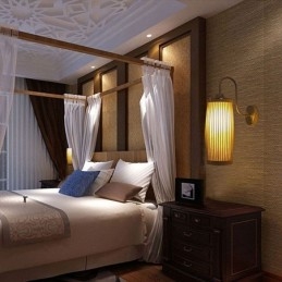 Kreativ Vegglampe I Bambus Med Nattbord Og Nattbord, Landlig Belysning