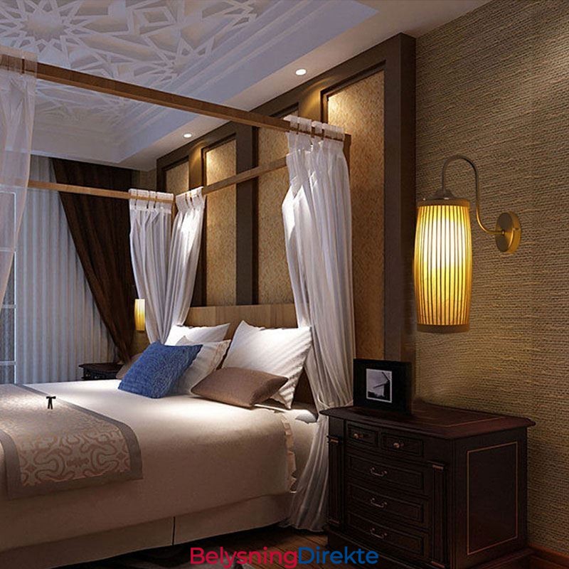 Kreativ Vegglampe I Bambus Med Nattbord Og Nattbord, Landlig Belysning