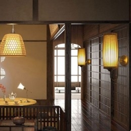 Kreativ Vegglampe I Bambus Med Nattbord Og Nattbord, Landlig Belysning