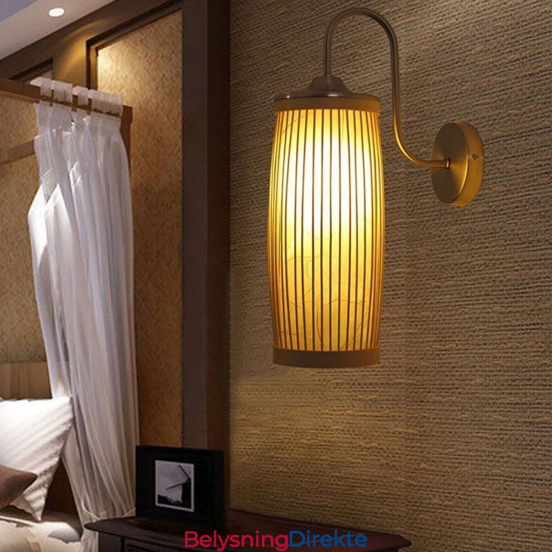 Kreativ Vegglampe I Bambus Med Nattbord Og Nattbord, Landlig Belysning