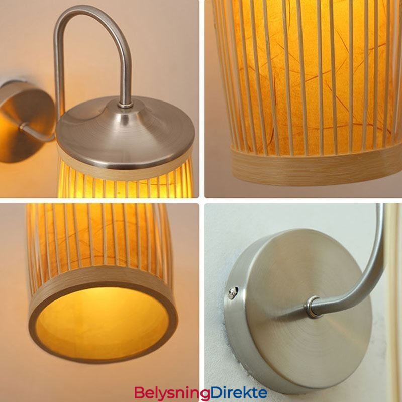 Kreativ Vegglampe I Bambus Med Nattbord Og Nattbord, Landlig Belysning
