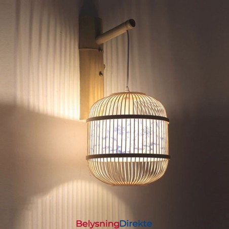 Kreativ Hengende Vegglampe I Bambus Med Burdesign, Dekorativ Lampe Ved Nattbordet