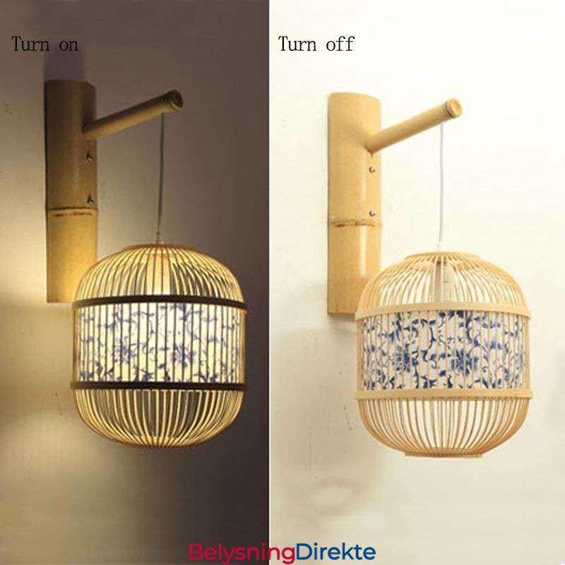 Kreativ Hengende Vegglampe I Bambus Med Burdesign, Dekorativ Lampe Ved Nattbordet