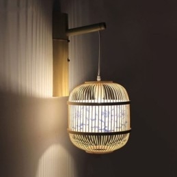 Kreativ Hengende Vegglampe I Bambus Med Burdesign, Dekorativ Lampe Ved Nattbordet