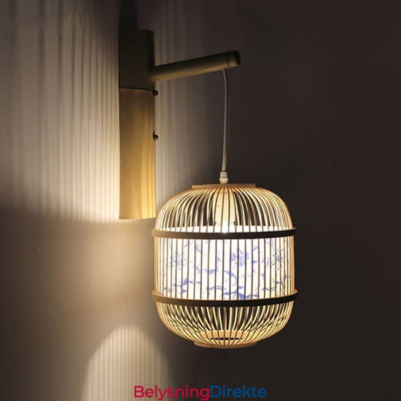 Kreativ Hengende Vegglampe I Bambus Med Burdesign, Dekorativ Lampe Ved Nattbordet