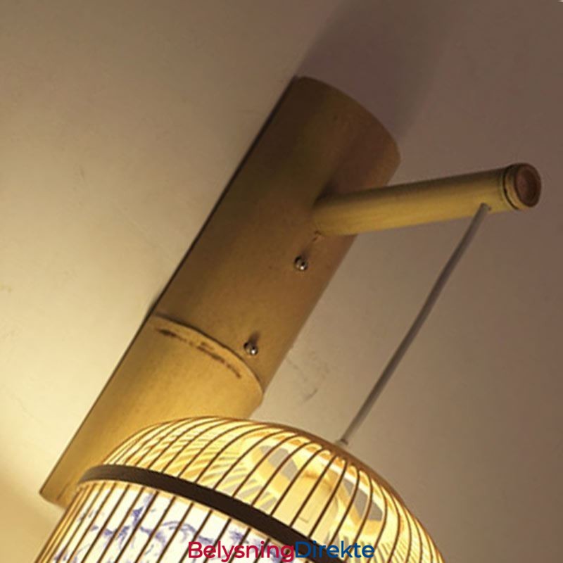 Kreativ Hengende Vegglampe I Bambus Med Burdesign, Dekorativ Lampe Ved Nattbordet