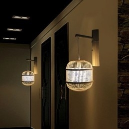 Kreativ Hengende Vegglampe I Bambus Med Burdesign, Dekorativ Lampe Ved Nattbordet