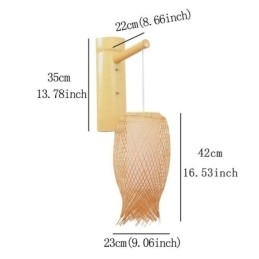Nedadgående Bambusvegglampe Landlig Rund Vegglampe Nattbord Tehus Kreativ Lys