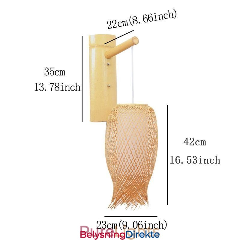 Nedadgående Bambusvegglampe Landlig Rund Vegglampe Nattbord Tehus Kreativ Lys