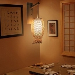 Nedadgående Bambusvegglampe Landlig Rund Vegglampe Nattbord Tehus Kreativ Lys