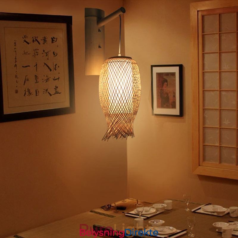 Nedadgående Bambusvegglampe Landlig Rund Vegglampe Nattbord Tehus Kreativ Lys