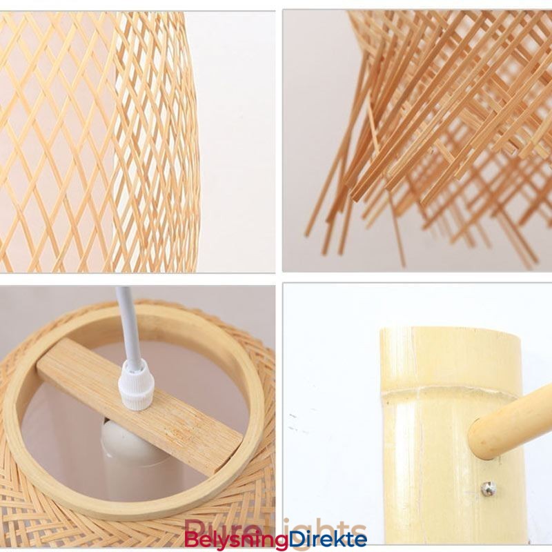 Nedadgående Bambusvegglampe Landlig Rund Vegglampe Nattbord Tehus Kreativ Lys