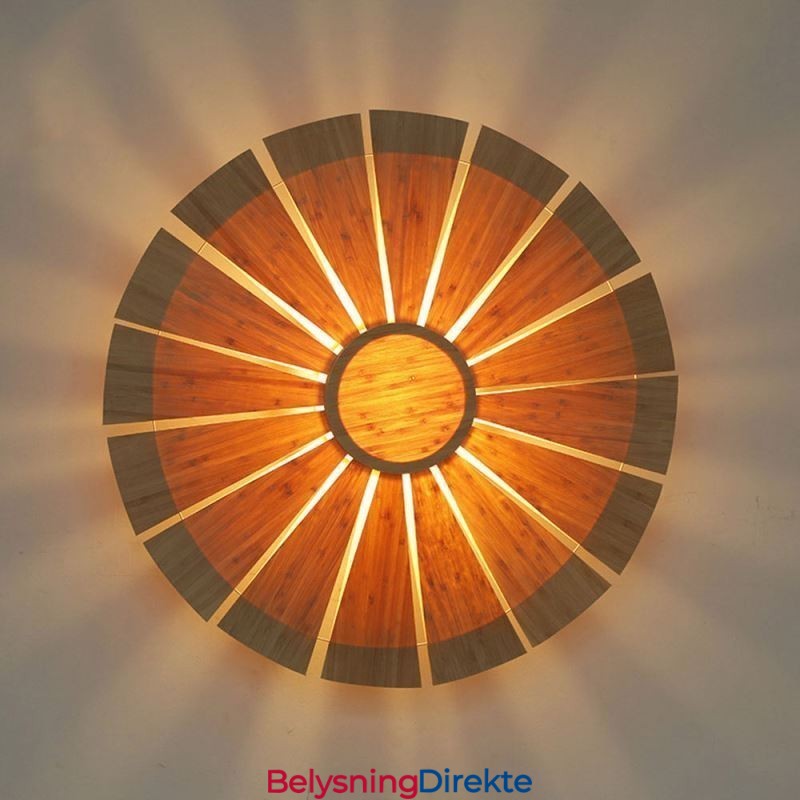 Rund Blomstervegglampe Unik Bambusvegglampe Kreativ Dekorativ Belysning