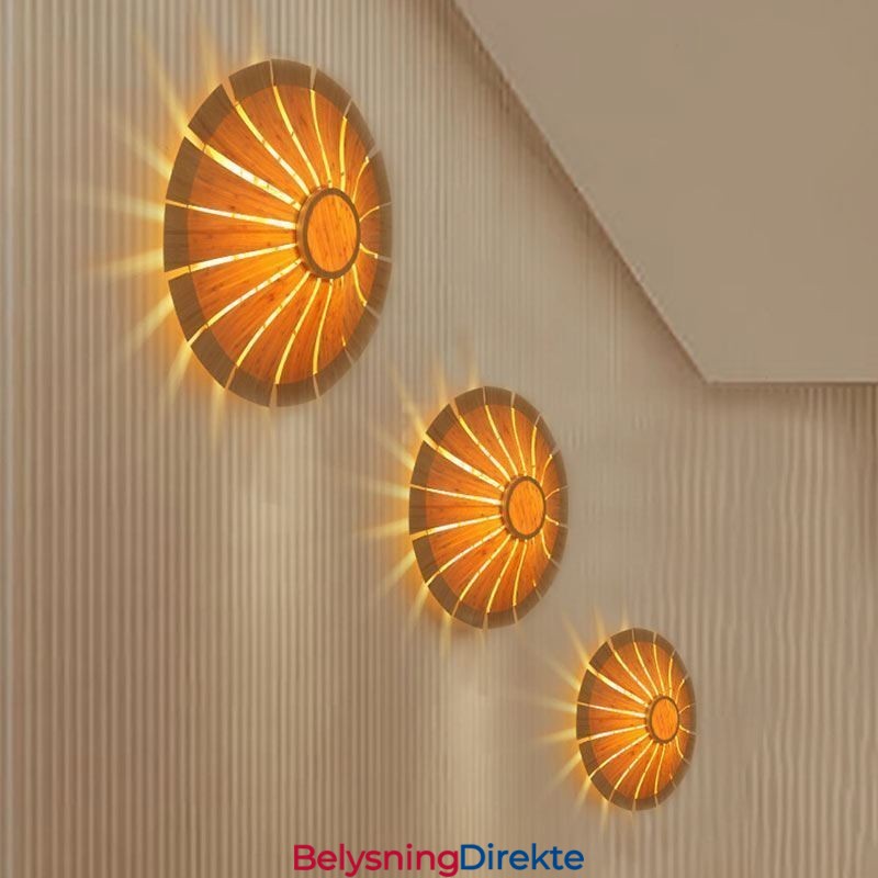 Rund Blomstervegglampe Unik Bambusvegglampe Kreativ Dekorativ Belysning