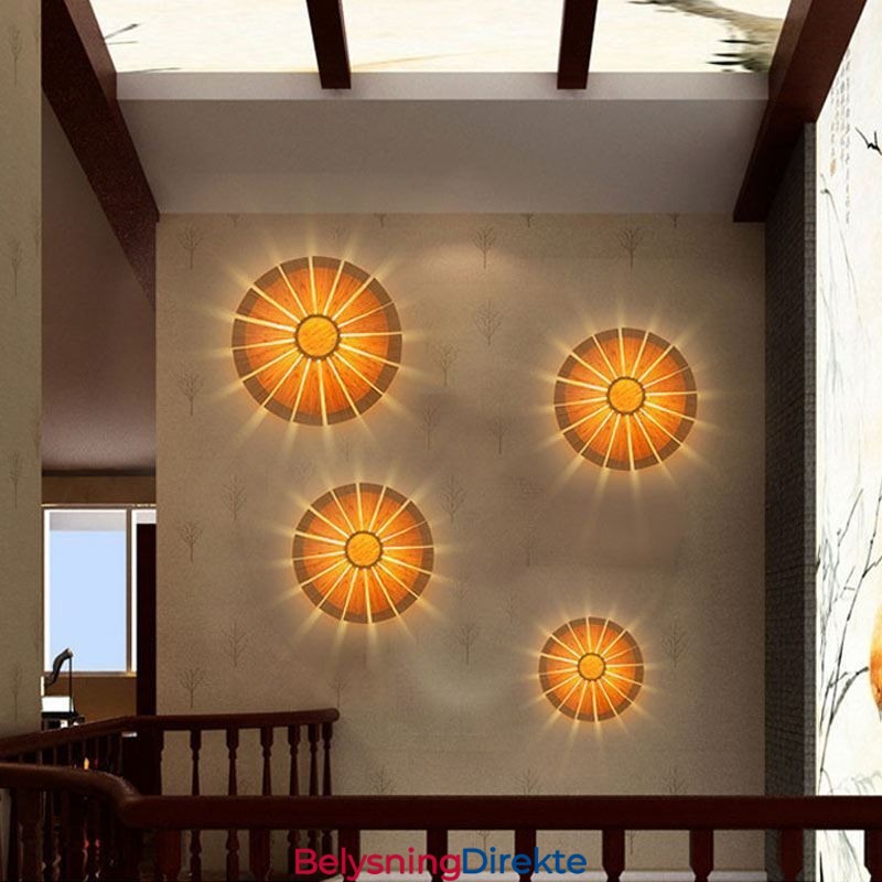 Rund Blomstervegglampe Unik Bambusvegglampe Kreativ Dekorativ Belysning