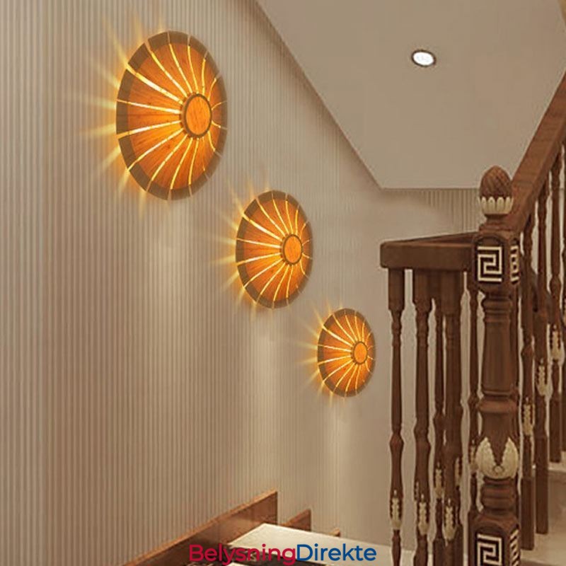 Rund Blomstervegglampe Unik Bambusvegglampe Kreativ Dekorativ Belysning