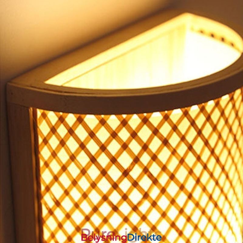 Halvsylindrisk Bambusvegglampe Kreativ Nattbordslampe Trapper Landlig Belysning