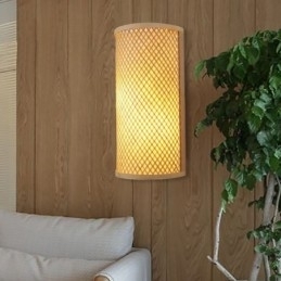 Halvsylindrisk Bambusvegglampe Kreativ Nattbordslampe Trapper Landlig Belysning