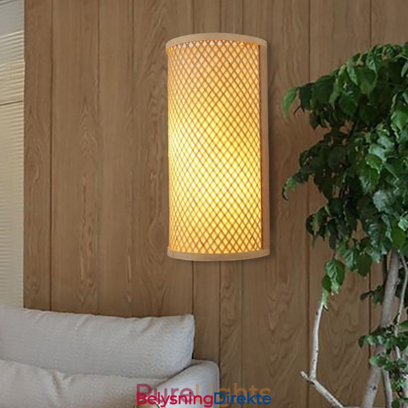Halvsylindrisk Bambusvegglampe Kreativ Nattbordslampe Trapper Landlig Belysning