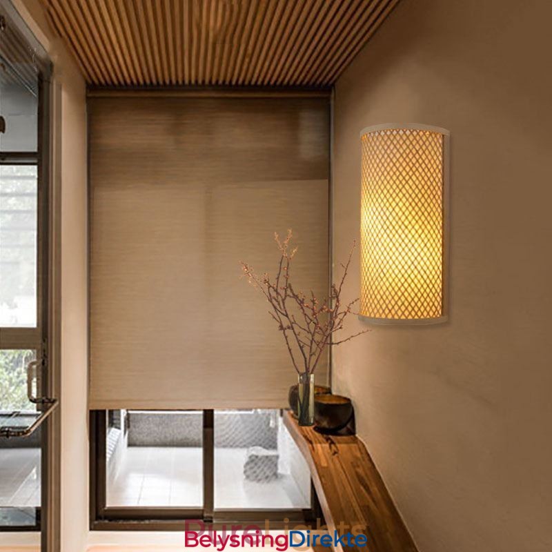 Halvsylindrisk Bambusvegglampe Kreativ Nattbordslampe Trapper Landlig Belysning