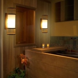 Vertikal Bambusvegglampe Kreativ Rund Vegglampe Nattbordslampe Trappebelysning