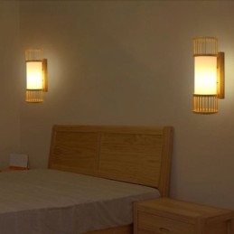 Vertikal Bambusvegglampe Kreativ Rund Vegglampe Nattbordslampe Trappebelysning