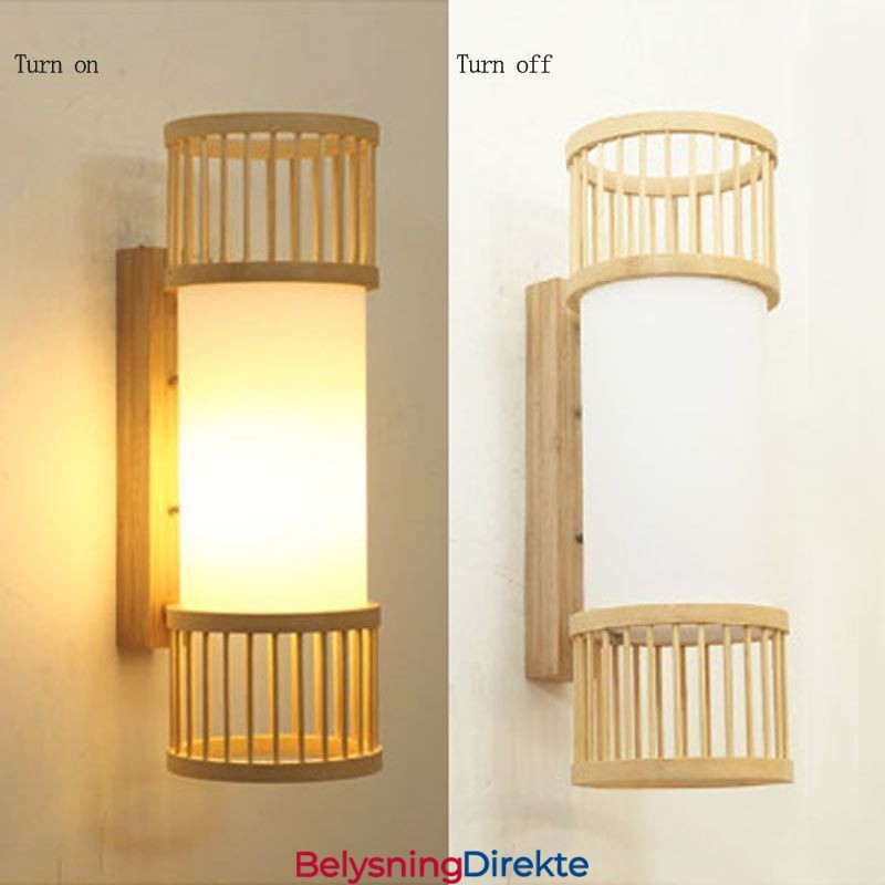 Vertikal Bambusvegglampe Kreativ Rund Vegglampe Nattbordslampe Trappebelysning