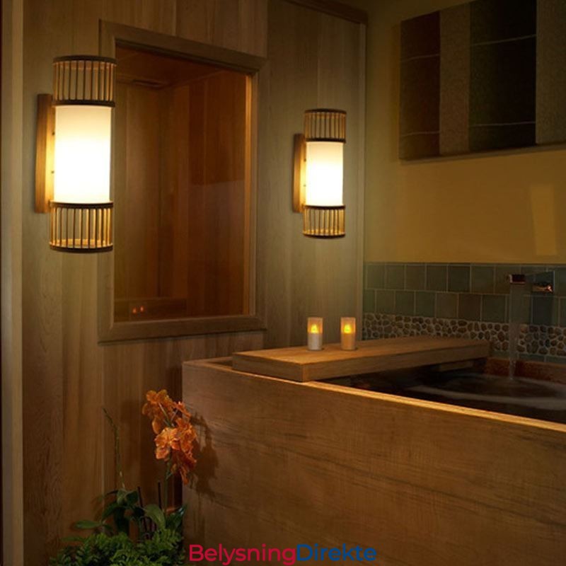 Vertikal Bambusvegglampe Kreativ Rund Vegglampe Nattbordslampe Trappebelysning