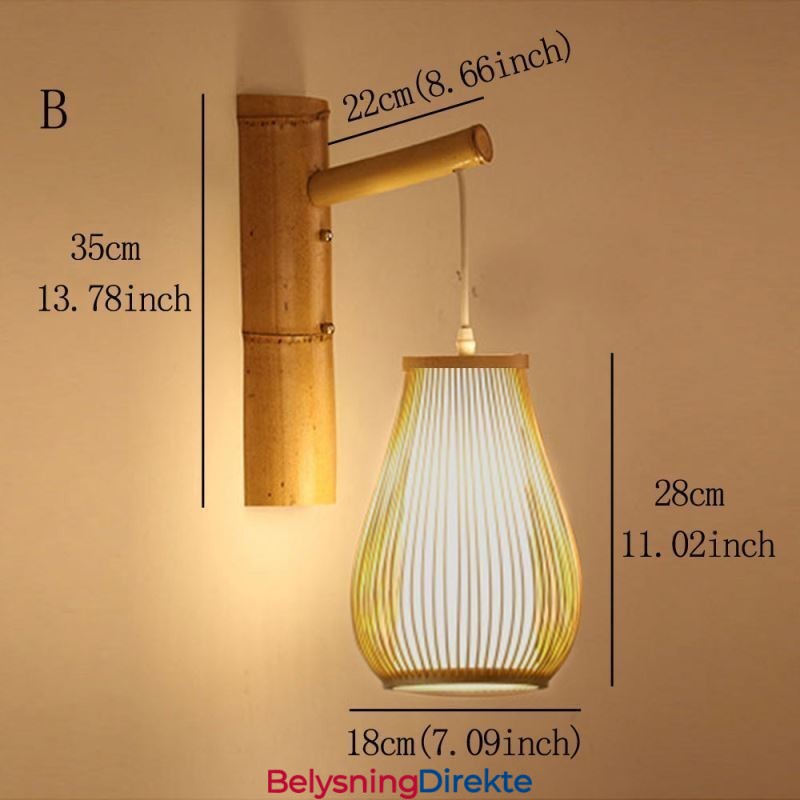 Vevd Bambusvegglampe I Retrostil Med Kinesisk Belysning