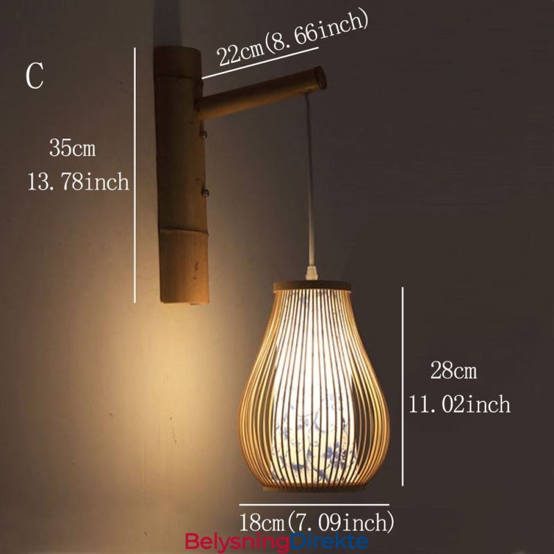 Vevd Bambusvegglampe I Retrostil Med Kinesisk Belysning