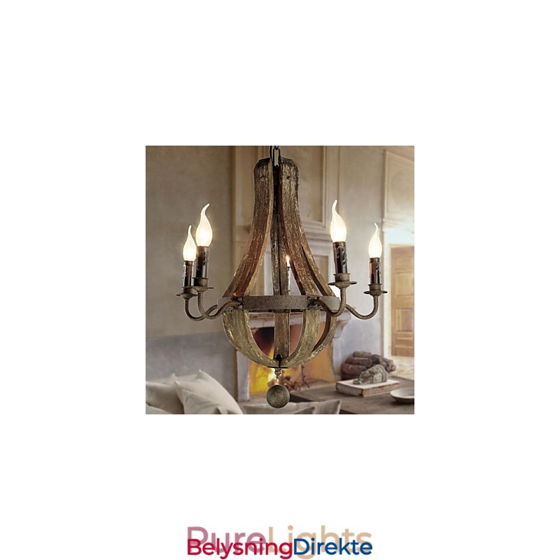 Lysekrone 5 Lys Vintage Retro Landlig Stue Spisestue Metall