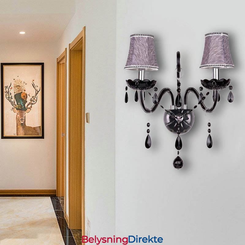 Krystallvegglampe I Europeisk Stil, Svart Med To Lys