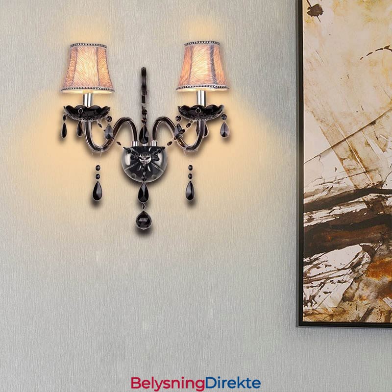 Krystallvegglampe I Europeisk Stil, Svart Med To Lys
