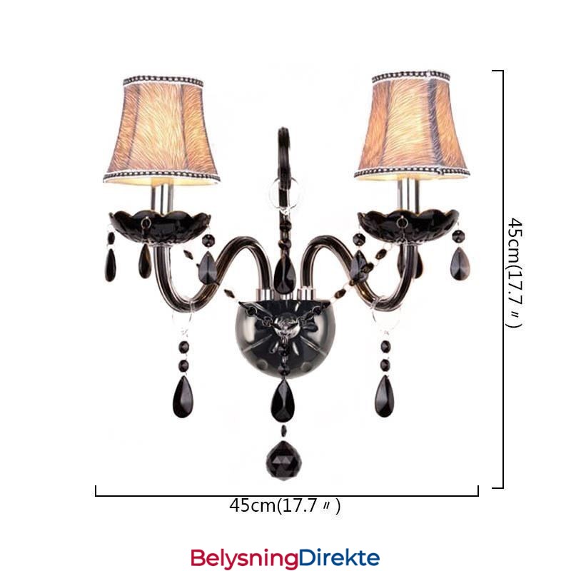 Krystallvegglampe I Europeisk Stil, Svart Med To Lys