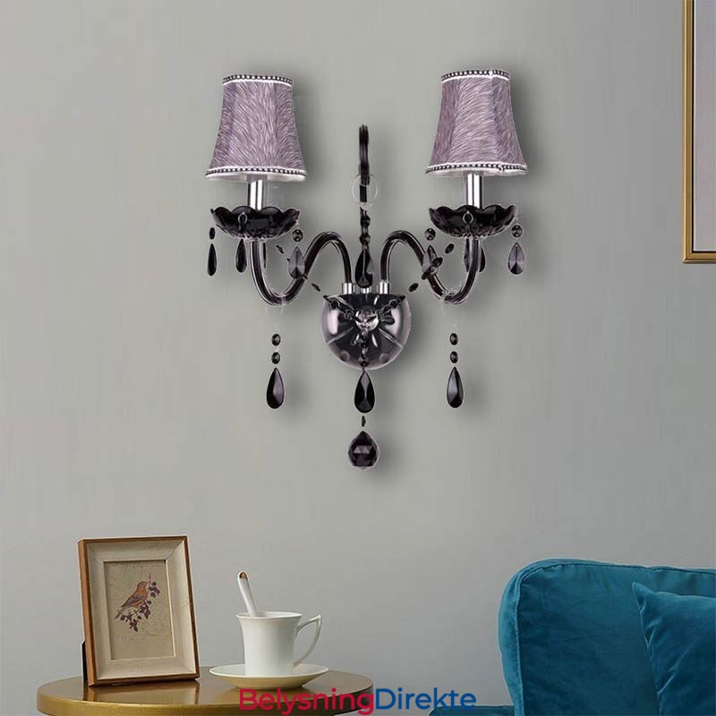 Krystallvegglampe I Europeisk Stil, Svart Med To Lys
