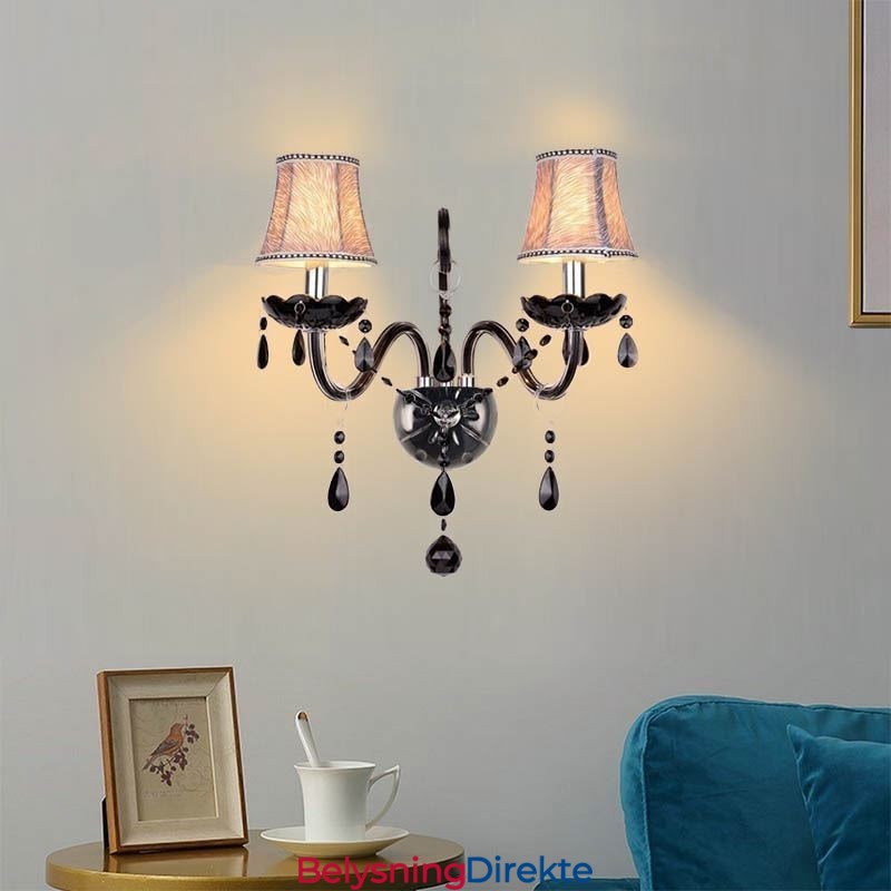 Krystallvegglampe I Europeisk Stil, Svart Med To Lys