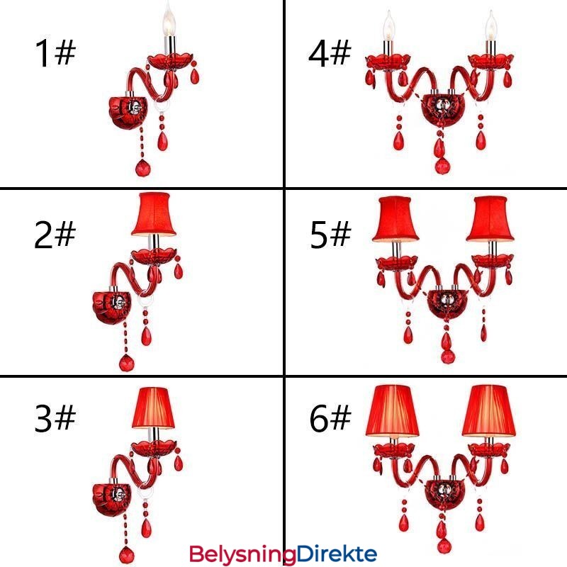 Europeisk Vegglampe I Krystall, Rød Farge