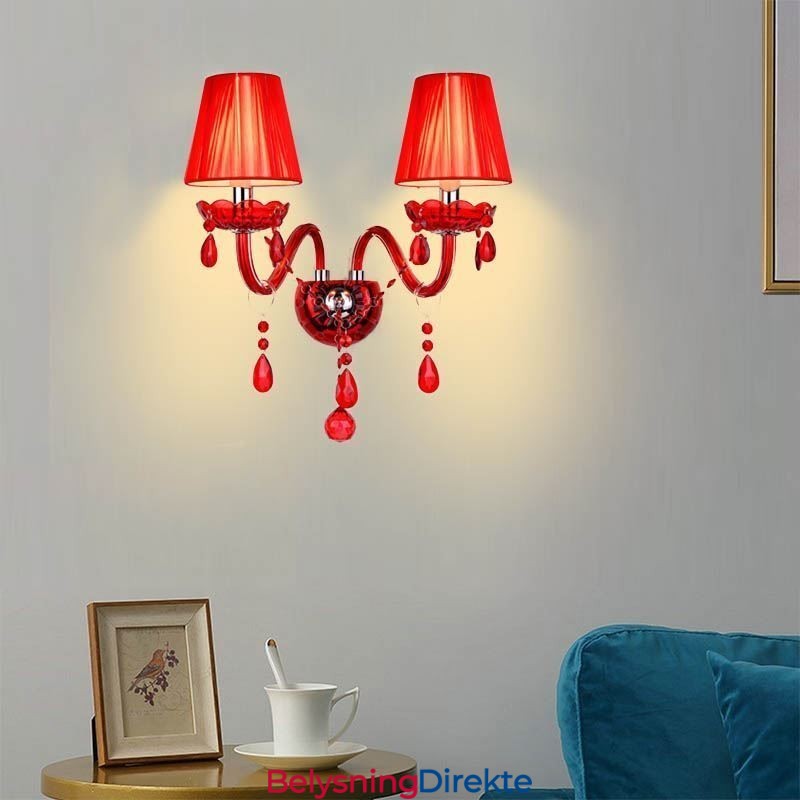 Europeisk Vegglampe I Krystall, Rød Farge