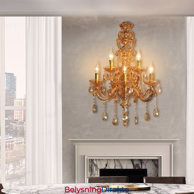 Luksuriøs Krystallvegglampe I Sinklegering Med Fem Lys I Midtgangen